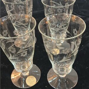 Etched Floral Glassware Set - Clear Floral Stem Glass (Set)